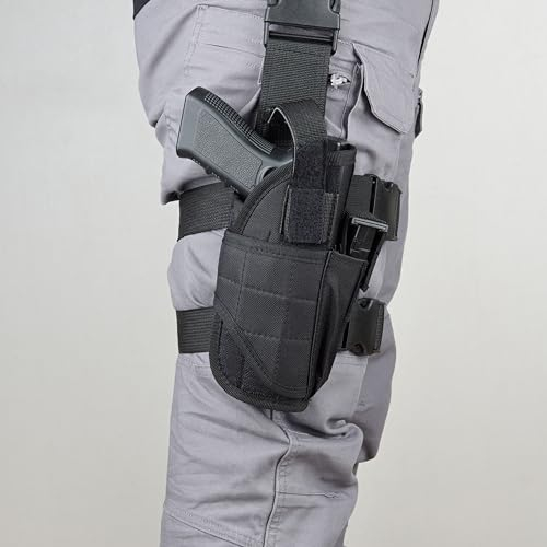 YoCool Beinholster Pistolenholster Oberschenkel Tiefziehholster taktisch Bein- und Gürtelbefestigung für Jagd, Airsoft, Militärspiele, Paintball, Training oder Cosplay (Schwarz - rechts)