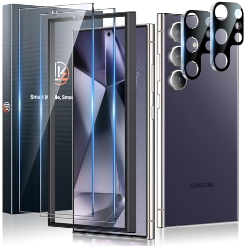 LK 2+2 Stück Schutzfolie für Samsung Galaxy S24 Ultra Panzer Schutz Glas, Frei von Kratzen, 9H Härte Panzerolie, Fingerabdruck-ID Unterstützen mit Rahmen Installationshilfe, HD-Klar Folie