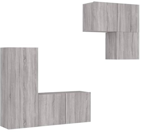 vidaXL Wohnwand 4-TLG., Schrankwand mit viel Stauraum, Wandmontage Anbauwand Fernsehschrank, Wohnzimmer Set Wandschrank, Grau Sonoma Holzwerkstoff