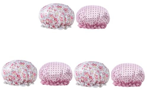Ipetboom 6pcs Shower Cap for Women Hair Protector Cap Floral Dot Design Dry Swim Hat for Hair Styling