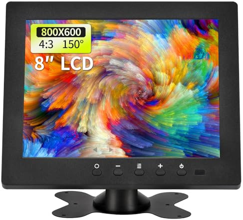 Qcvoruno 8 Inch LCD Security Monitor and Displays, Portable Monitor with Built-in Dual Speakers, 800 X 600 Resolution, Bnc/AV Input, Suitable for CCTV, Ccd and DVD.