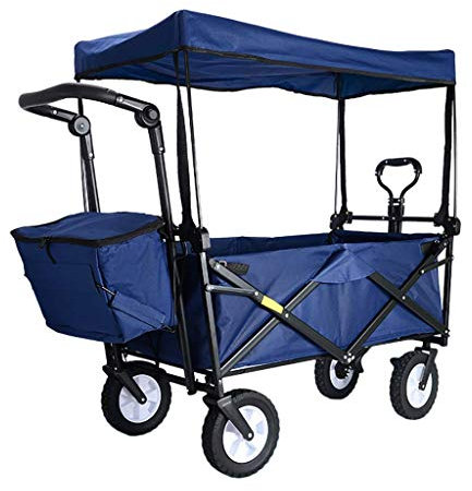 CRBUDY Zusammenklappbarer Gartenwagen mit Baldachin, robuster Wagen, Kinderwagen, tragbarer Einkaufswagen