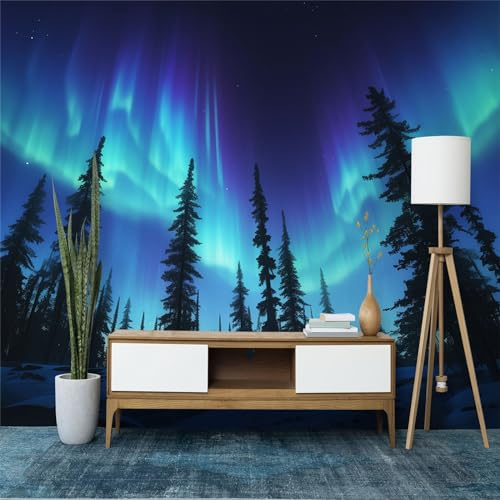 Fototapete Landschaft Natur Nachthimmel Aurora Wandtapete, Moderne Vlies Tapeten für Schlafzimmer und Wohnzimmer Blau Wandtapete Wanddekoration 250 x 175 cm (WxH) Wandbild