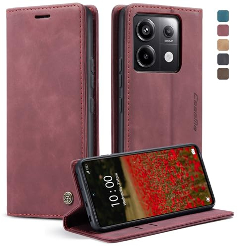 Phernykas Funda para Xiaomi Redmi Note 13 Pro 5G/Poco X6 5G Case, Cuero PU Carcasa, Magnético Carcasa Funda Móvil Billetera Cuero Funda con Tapa Libro Caso Soporte Plegable, Note 13 Pro 5G, Vino Rojo