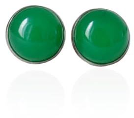 Ohrstecker Jade Grün, 12mm runde Edelstein Ohrringe, Grün Silber Farbe, Edelstahl Schmuck Ohrstecker, Geschenk Ohrschmuck