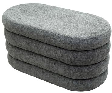 Rebecca Mobili Lang Aufbewahrung Pouf, Aufbewahrungsbank Pouf, Grau, Polyesterstoff MDF, Gepolstert, Oval, mit Deckel - Maße HxBxT: 38 x 76 x 38 cm - Art. RE7057