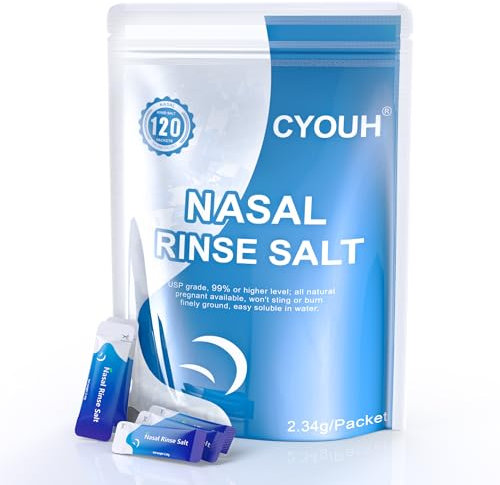 CYOUH Nasenspülsalz, 120 x Nasenspülsalz für Nasendusche, Neti Pot Salz, Sinus Rinse Salt für Erwachsene Kinder, Einzeln Verpacktes