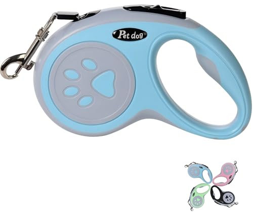 Retractable Dog Lead, VELIGOOD 5M/16FT Extendable Dog Lead with Strong Nylon Tape Tangle-Free One-Handed Brake, Pause, Lock for Small Medium Dogs (Blue)