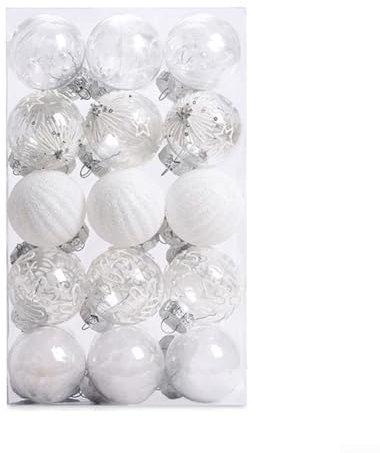 Christbaumschmuck Set 30 bruchsichere Kugeln in verschiedenen Stilen für Festlichkeiten (weiß)