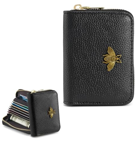 QIUTIMIY Portefeuille Fin pour Cartes de crédit avec Fermeture éclair,11 Slots pour Vos Cartes de Crédit,Noir