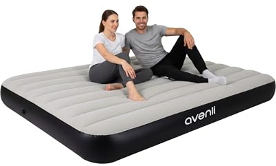 AVENLI Luftmatratze Camping Queen-Size 203x152x25 cm, Gästebett 2 Personen, I-Beam, beflockt, grau/schwarz, ohne Pumpe