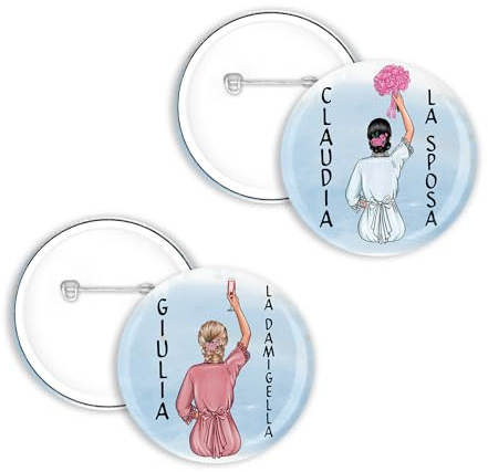 Set Spillette Pin Badge Personalizzati per Addio al Nubilato | Disegni e Frasi, Per Sposa, Testimone, Damigelle e Amiche, Gadget Festa Nozze e Matrimonio