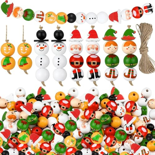 Weihnachtsbasteln Kinder, 150 Stück Bügelperlen Weihnachten Basteln Weihnachten Holzperlen mit Gesicht, Bastelset Weihnachten Weihnachtsdeko Basteln für Kinder Weihnachtsgeschenke für DIY