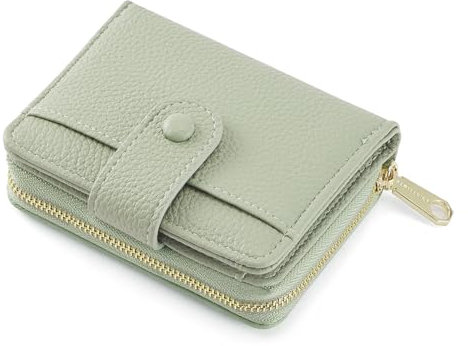 ANYWN Porte Feuille pour Femme, Petit Porte Monnaie Femme en Cuir Souple, Portefeuille Femme Petit Format avec Grand Compartiment à Monnaie zippé Vert Clair