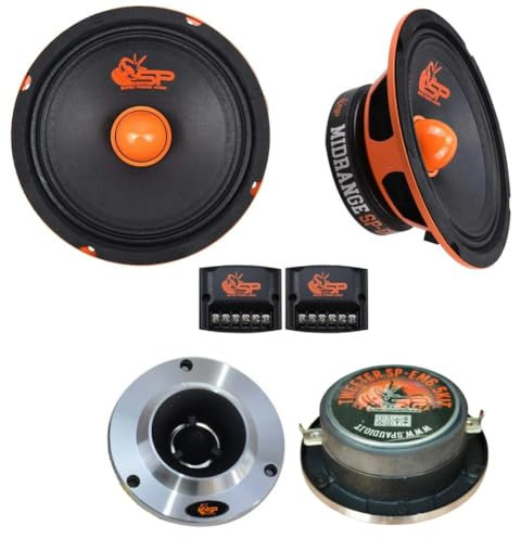 KIT Set pour SP Audio SP-EM6.5 KIT, 1 kit 2 Voies 6,5 16,5 cm 165 mm, 200 Watts rms 400 Watts Max, 4 ohm, avec 2 midrange, 2 tweeters et 2 crossovers, pour Voiture, 1 kit