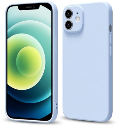Svaove for iPhone 12 Phone Case Liquid Silicone, Thin Ultra Slim Minimalist Phone Cover, Girly Cute Plain Bright Solid Color Matte Soft Rubber Jelly Gel Plastic TPU Bumper, Light Blue