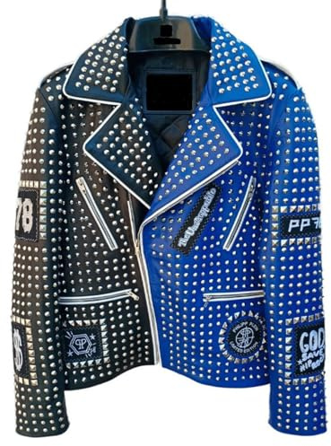 MERCH ATTIRE Herren-Bikerjacke im Punk-Stil mit Nieten, Brando-Stil, Motorradmantel
