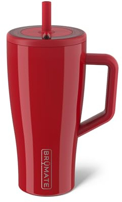BrüMate Era 30 oz Tumbler with Handle and Straw | 100% Leakproof Insulated Tumbler with Lid and Flexible SoftSip Straw | Made of Stainless Steel | Cup Holder Friendly Base | 30oz (Maraschino)