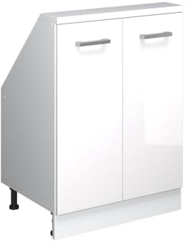 Vicco Küchenschrank für Dachschrägen R-Line, Weiß Hochglanz, 60 cm | 2 Türen · Tiefe 46 cm · Höhenverstellbare Füße · 1 Einlegeboden · ✓ Frei kombinierbar