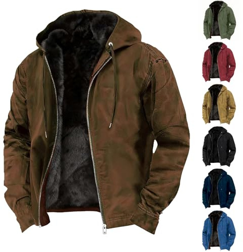 Fleecejacke Herren mit Kapuze Gefütterte Sweatjacke Warme Winterjacke Outdoor Jacken Kapuzenjacke Regular Fit Outdoorjacke mit Mehreren Taschen Einfarbig Freizeitjacke Sportjacke Parka Fleece Jacke