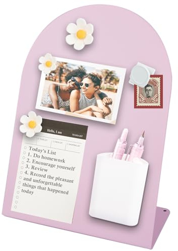 Gachiwar Magnettafel Memoboard, Kaltgewalzter Stahl, Groß, 20 X 10 X 28cm, Magnettafel Schwarz Mit 3 Blumen-Magnetpflaster + 1 Stifthalter + 1 Magnetclip + 50 Haftnotizen (Zufällig) (Pink)