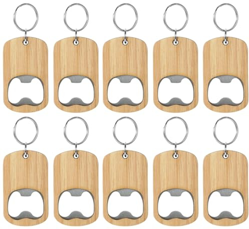 Toyvian 10 pièces Lot de Porte-clés Décapsuleurs Bois DIY Ouvre-bouteilles Plats Légers pour Fête Cadeau Personnalisable Ouverture Facile de Bières et Sodas Accessoire Pratique pour Sac