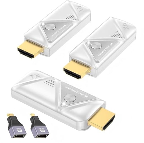 Wireless HDMI Transmitter and 2 Receivers, 5G Drahtlose HDMI Sender und Empfänger für die Übertragung von Videos und Audio vom Laptop/PC/Kamera auf 2 Monitore/Projektor/TV, Plug&Play