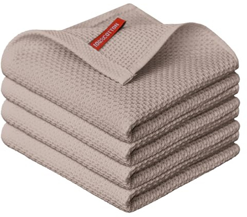 Artoid Mode Waffel Braun 100% Baumwolle Weiche Küchentücher Geschirrtücher, 4er Set 34x34 cm Waschbar Saugfähig Spüllappen Reinigung Küchen