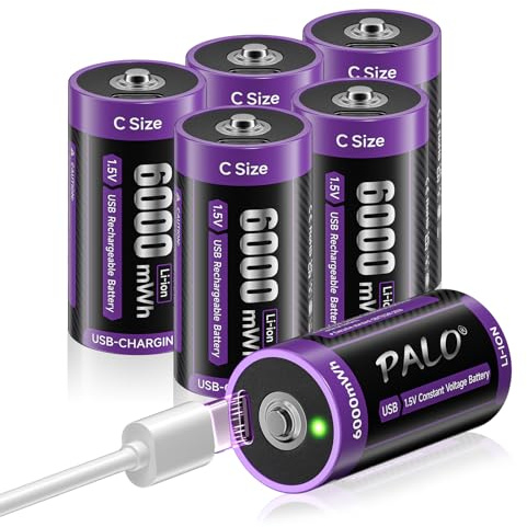 Mspalocell Batteria C USB-C 1,5 V Lr14 Batteria Litio 6000mWh a Ricarica Rapida Tipo C Batteria con Cavo Ricarica, Autoscarica Bassa, con Luce Ricarica, 1500+ Cicli, 6 Batterie C Ricaricabili