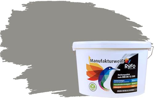 RyFo Colors Bunte Wandfarbe Manufakturweiß Steingrau 10l - weitere Grau Farbtöne und Größen erhältlich, Deckkraft Klasse 1, Nassabrieb Klasse 1