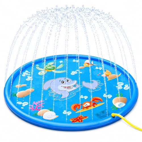 XIMEY Splash Pad, Juegos de Agua para Niños Perros Familiares Exterior, Tapete Aspersor Antideslizante, Juegos Piscina Jardín Playa para Verano (A, 170cm)