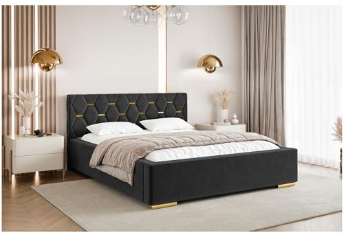 MEBLINI Versal Polsterbett 180x200 mit Stauraum - Lattenrost und Bettkasten - Kopfteil Bett mit Stauraum - Doppelbett - Stauraumbett - Betten - 180x200 - Schwarz Samt ohne Matratze