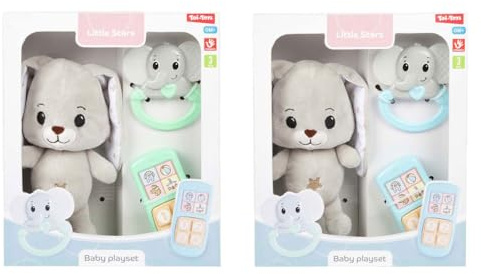 Toi-Toys Baby Plüschhase mit Rassel und Spielzeugtelefon Set.