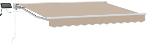 vidaXL Manueller Markisenrahmen mit LEDs Beige und Weiß 3,5 x 2 m, Verstellbare Sonnenschutzplane, Outdoor-Pavillon, LED-Schatten, moderner Garten-Schirm, wetterfesten Terrassenschutz