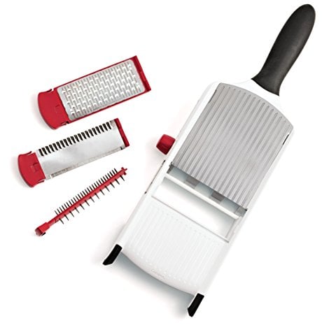 Cuisipro Handheld Mandoline with 3 Blades, 2 Thickness, Stainless Steel, Hand Guard Included, Dishwasher Safe