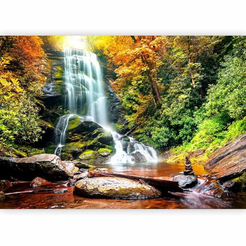murando - Papier peint panoramique moderne 250x175 cm - Revêtement mural décoration pour chambre salon - Design moderne - Beige vert marron gris - Nature paysage rivière l'eau cascade 10110903-43