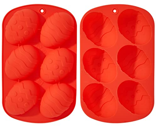 THE TWIDDLERS - 2 Easter Egg Silicone Chocolate Candy Moulds for Baking and DIY Arts and Crafts Party Decorations - Easy to Pop Non-Stick BPA Free Mould - Red