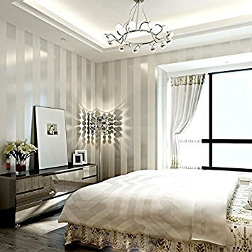 ketian modernen minimalistischen Vertikal gestreift PVC Tapete für Schlafzimmer Wohnzimmer, Cream&Silver, 0.53m (1.73' W) x 10m(32.8'L)=5.3m2 (57 sq.ft)