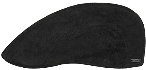 Stetson Madison Herren-Mütze aus Leder – Sommer-Gavroche mit Schirm, Futter für Frühling und Sommer, Schwarz, Medium
