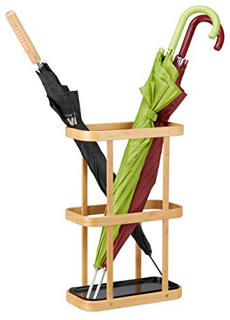 Relaxdays Porte-parapluies rectangle en bambou design naturel élégant support bois métal HxlxP: 45 x 29,5 x 15cm, nature