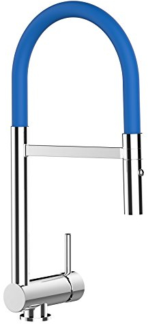 VIZIO NIEDERDRUCK Einhebel Küchenmischer Vorfenster 6cm Küchenarmatur mit 2 strahl Handbrause mit schwenkbarem Auslauf/CHROM/Profi/Design/Restaurant/Haus … (blau)