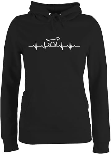 Pullover Damen Hoodie Frauen - Geschenk für Hundebesitzer - Herzschlag Hund - XXL - Schwarz - Geschenke hundepullover hundefan herzlinie Fun-Kapuzenpullover Hundehalter Hoody mit Hunde Hundefans