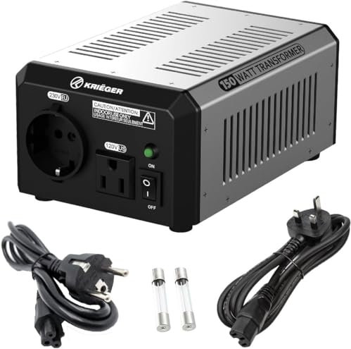 Krieger 150W Voltage Transformer, 110/120V to 220/240 Volts Step Up Step Down Voltage Converter with AC Outlets - CE Approved