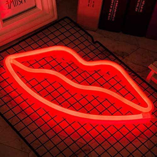 Hopolon Lip Neon Signs, LED Neon Light for Party Supplies, Girls Room Decoration Accessory, Table Decoration, Children Kids Gifts (Red Lip)