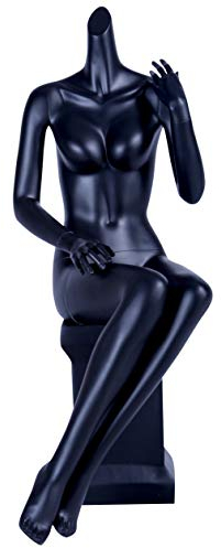 Eurohandisplay X-4 Sitzend Schaufensterpuppe schwarz matt lackiert hochwertig ohne Kopf mit Metallplatte Frau Weiblich Neu (X-4 Sitzend)