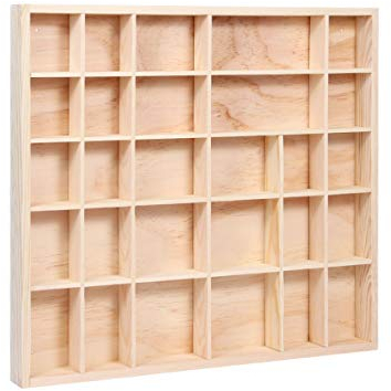 Alsino Setzkasten 3.5T x 45B x 40H cm - Holz Deko Regal Natur (Sk-17) Sammlerkasten Sammlervitrine Sammelbox Unbehandelt Figuren Mineralien SK-16-19
