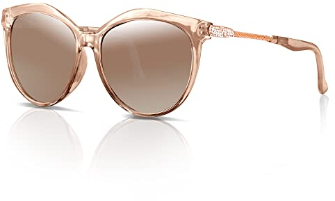 ipow Polarisierte Retro Vintage Katzenauge Sonnenbrille für Damen Herren verspiegelt 400 UV Sonnenschutz (Braun-Diamant Deko)
