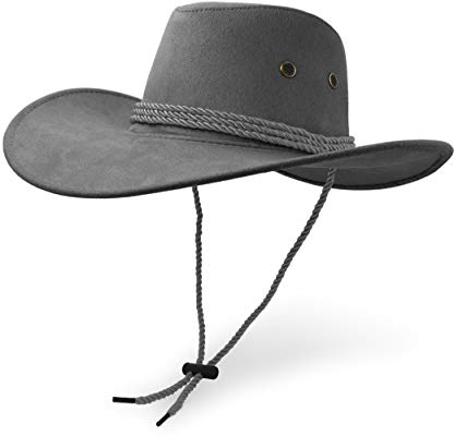 UltraKey Cowboyhut, Sonnenhut, Kunstleder, Wildleder-Reisehut, Westernhut, Sonnenschutz für draußen Gr. Einheitsgröße, grau