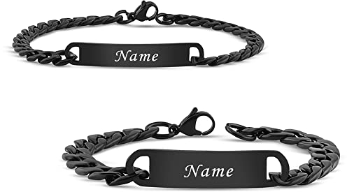 Personalisierbares Partnerarmband mit Gravur | Hochwertiges Pärchenarmband aus Edelstahl in Schwarz | Persönliche Namensgravur | Ideal als Armband für Paare oder Freundschaftsarmband