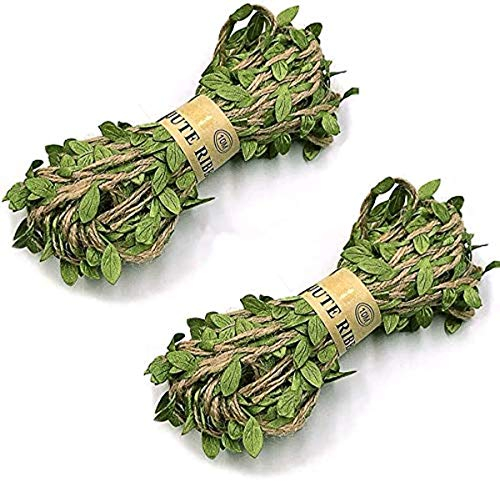 Tweal Jute Schnur mit Blatt,2 Rollen 20m Künstliche Blatt Blätter Rebe für Hochzeit,Garten-Dekoration